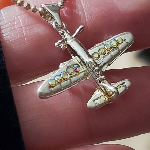 Airplane necklace Austrian Crystals Swarovski silver pilot gift aviator NEW - Picture 5 of 7
